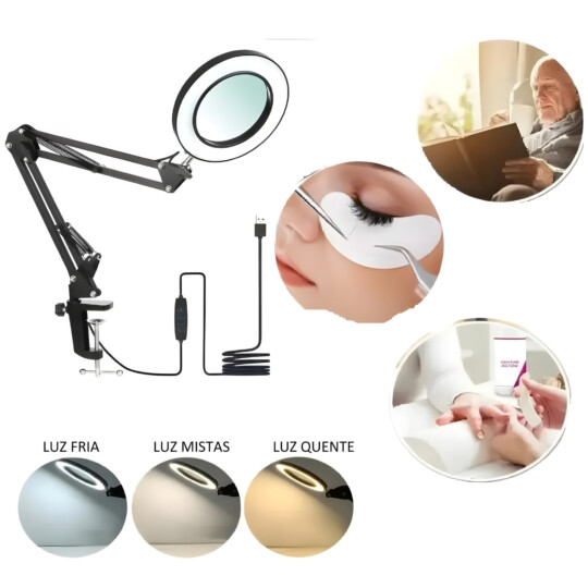 Luminária Lupa Estética Profissional Ring Light Mesa Tomate