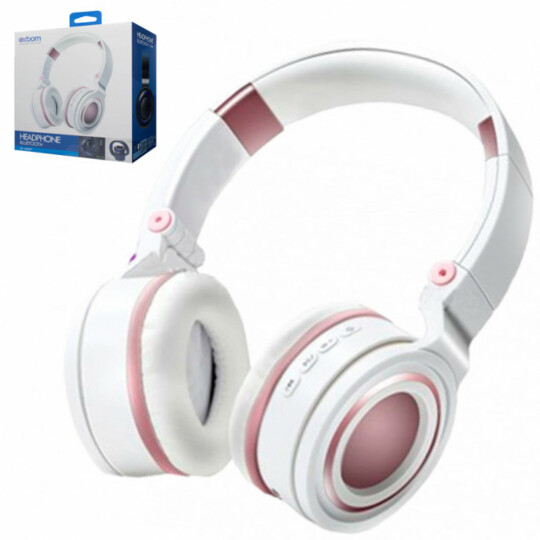 Headphone Wireless Bluetooth Branco com Rosa Exbom - HF-480BT