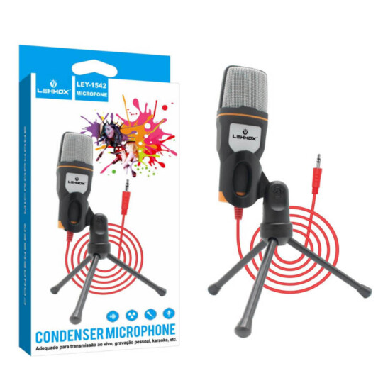 Microfone Condensador Com Tripé de Mesa para Gravação - LEY-1542