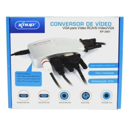 Conversor De Vídeo VGA AV RCA e S-vídeo Knup - KP-3461