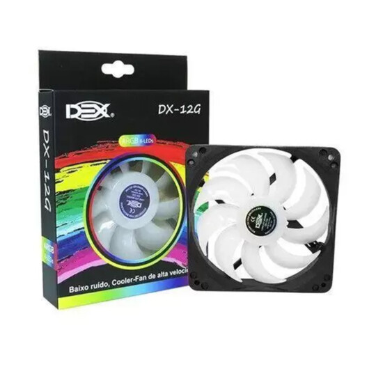 Cooler Fan 120x120mm RGB Colorido com 8 Led's Muda Cor Automático Dex - DX-12G