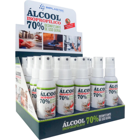 Álcool Isopropílico 70% 60ml Spray Pump Implastec - 60ML
