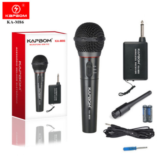 Microfone Profissional sem Fio com Receptor Wireless Kapbom - KA-M86