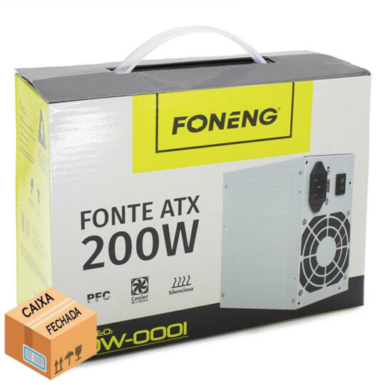 CAIXA FECHADA 10 Unidades Fonte ATX 200W para PC Bivolt com Cabo de Alimentação FONENG - HDW-0001 6G