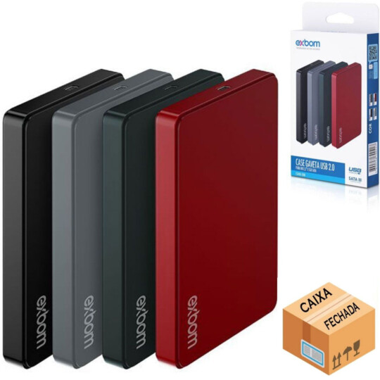 CAIXA FECHADA 200 UNIDADES Case para Hd Sata 2.5" HHD/SSD Usb 2.0 Original em ABS EXBOM 04068 - CGHD-20B