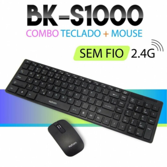 Teclado e Mouse Sem Fio 2.4Ghz Preto Exbom - BK-S1000