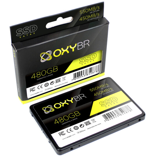 SSD 480GB OxyBR SATA3 Leitura: 550MB/s e Gravação: 450MB/s