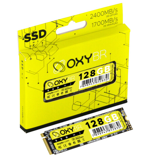SSD 128GB M.2 OxyBR Nvme Leitura: 2400 MB/s Gravação: 1700 MB/s gravação