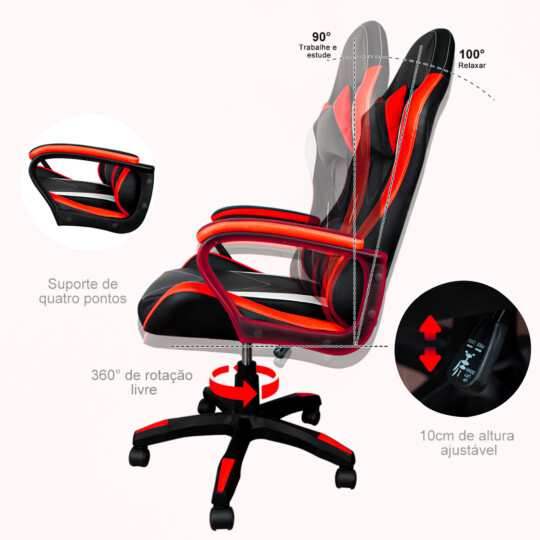 Cadeira Gamer Ergonômica Lite Python Fly - Vermelha