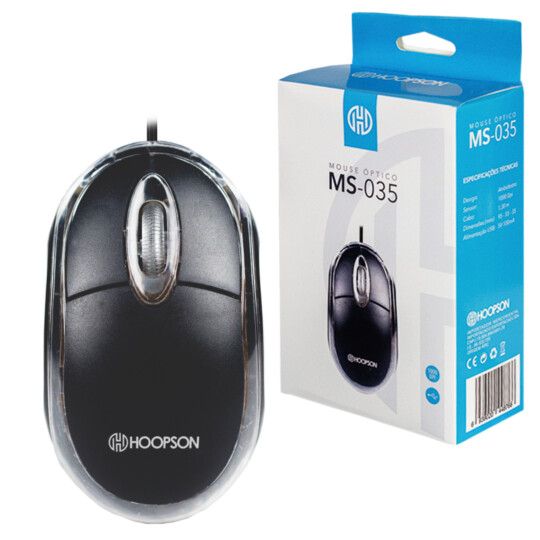 Mouse Óptico Para Escritório 1200DPI Preto HOOPSON - MS-035P
