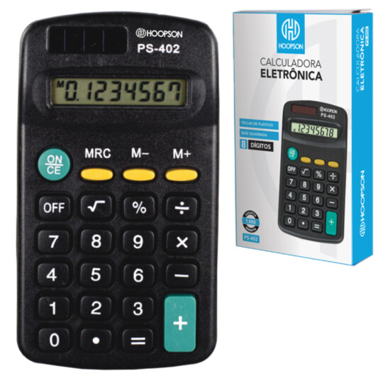 Calculadora 8 Dígitos Preta Função Raiz Quadrada HOOPSON PS-402