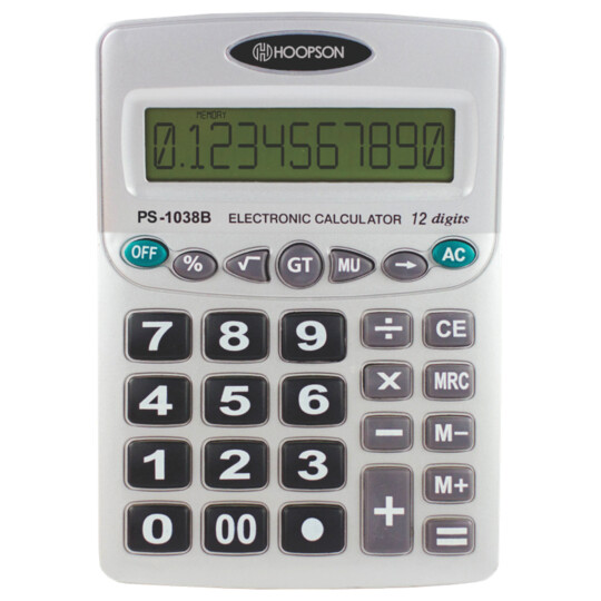 Calculadora 12 Digitos com Memória Numeração Grande HOOPSON - PS-1038B