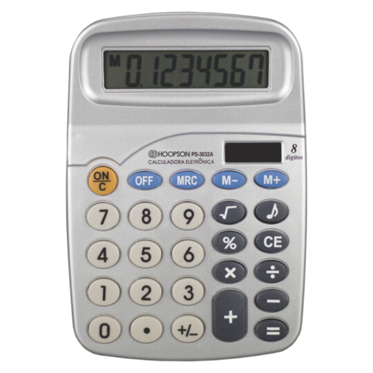 Calculadora De Mesa 8 Dígitos Bateria / Solar Cinza HOOPSON - PS-3032A