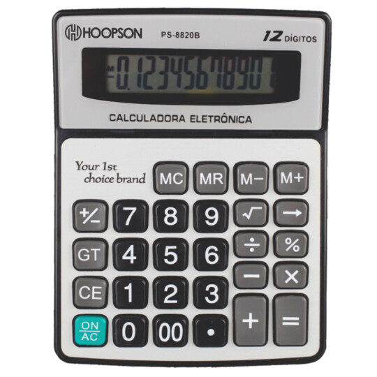 Calculadora 12 Dígitos Pilha AAA Números Grandes Função Raiz Quadrada HOOPSON-PS-8820B