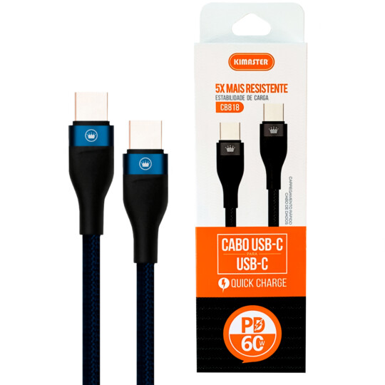 Cabo Turbo PD USB-C/USB-C 60W Reforçado Quick Charge CB818P