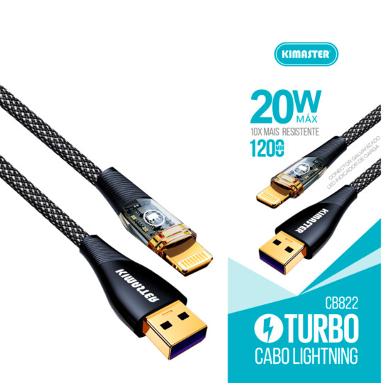 CABO USB/Lightning20W com LED Tecido Reforçado CB822
