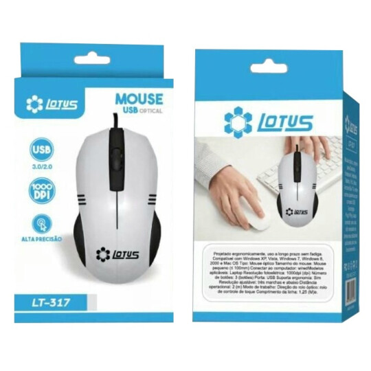 Mouse Óptico USB Com Fio 1000 DPI Alta Precisão Lotus - LT-317