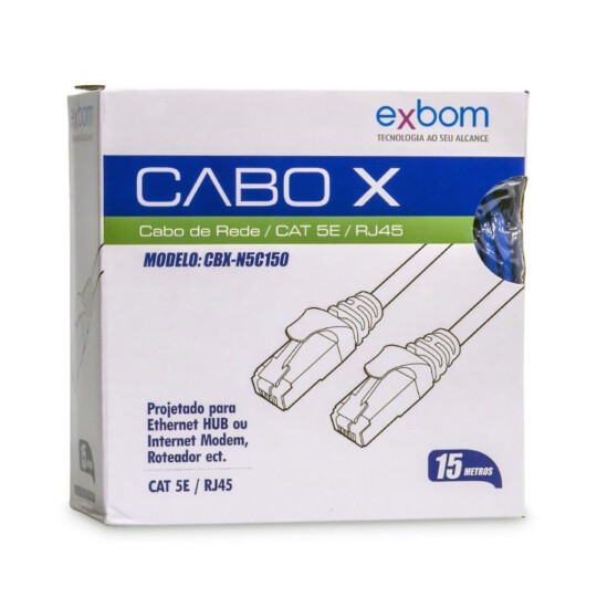Cabo de Rede Rj45 Cat5e Azul 15 Metros EXBOM - CBX-N5C150