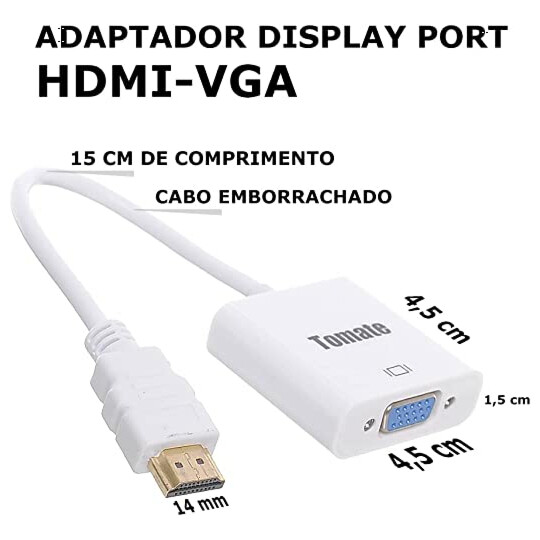 Adaptador Conversor de HDMI para VGA Fêmea  Com Saída de Áudio P2 3,5mm TOMATE - MTV-603