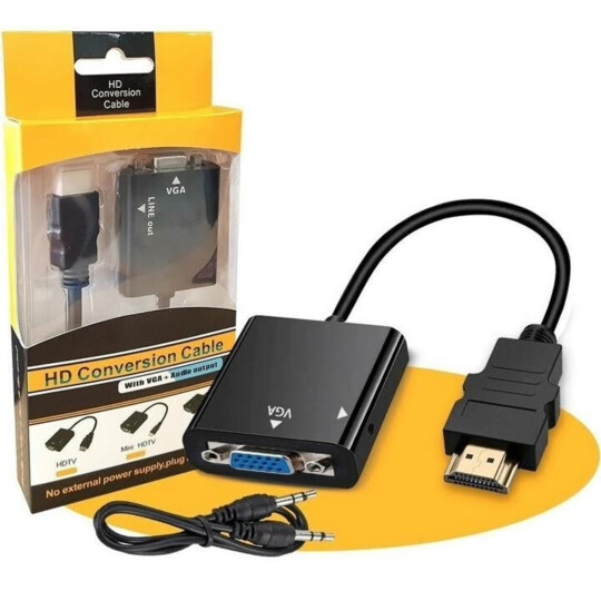 Conversor HDMI para VGA com cabo P2 para Áudio - KAP-V079