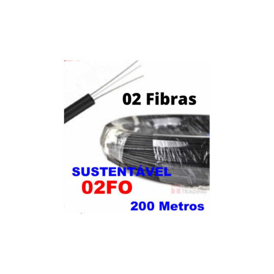 200 Metros Fibra Óptica auto sustentável 2FO Drop Flat Ftth 200m - LSZH EXBOM - 03000