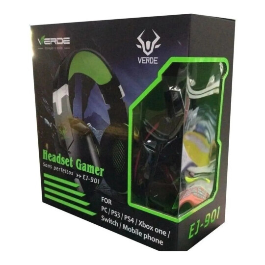 Fone de Ouvido Headset Gamer Extra Bass PS4/PS3/PC Verde EJ-901