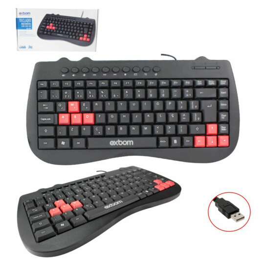 Mini teclado Multimídia USB ABNT2 Tecla Vermelha Exbom - BK-M52