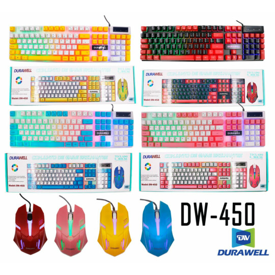 Kit Teclado e Mouse Semi Mecânico com Fio Led RGB Durawell - DW-450 AMARELO