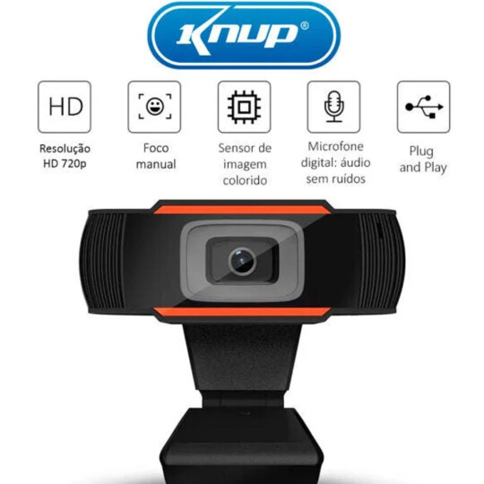 Webcam HD 720p com Microfone Embutido USB P2 KNUP - KP-CW100