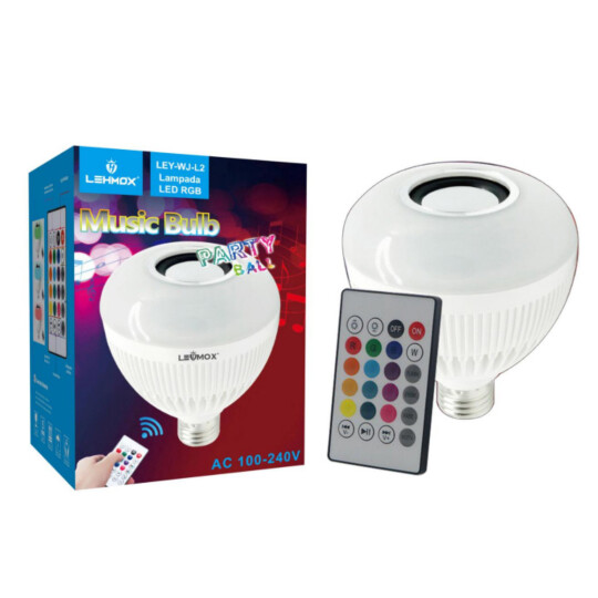 Lâmpada Caixa de Som Bluetooth com Controle Remoto Luz RGB Lehmox - LEY-WJ-L2
