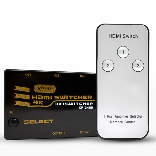 Adaptador Switch Hdmi 4K Ultra HD com Controle Remoto 3 Entradas 1 Saída  - KP-3465-1