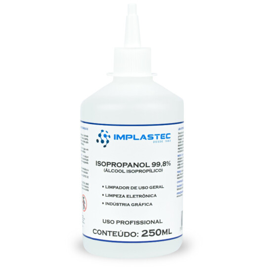 Álcool Isopropílico 99,8% para Limpeza Eletrônica 250ml com Bico Implastec - FR_250ML