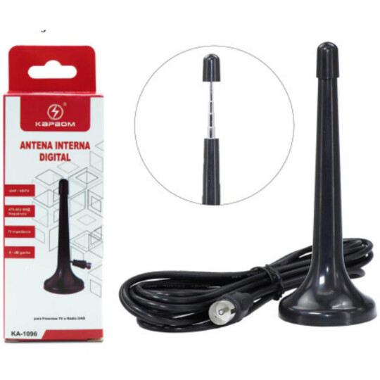 Antena Interna Digital UHF HDTV com Cabo de 3 Metros KAPBOM - KA-1096