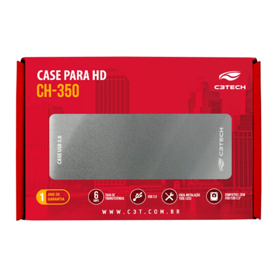 Case para HD Externo 2,5" Usb 3.0 Cinza C3TECH - CH-350CB