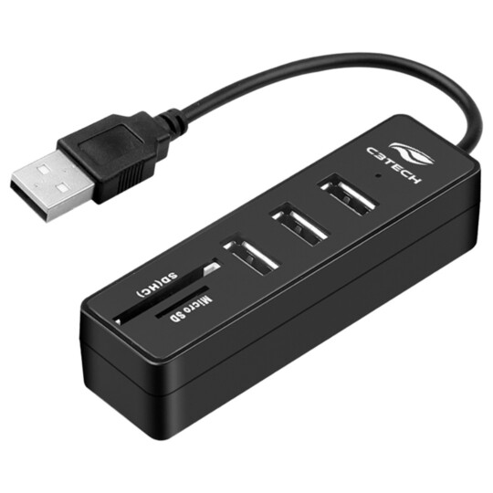 Hub USB 2.0 com 3 Portas e Leitor de Cartões C3TECH - HU-L200BK
