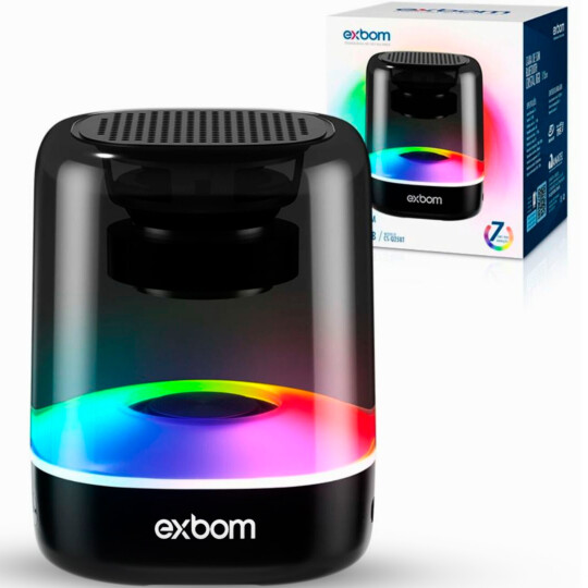 Caixa de Som Bluetooth mini com LED RGB CRISTAL EXBOM - CS-Q25BT