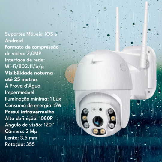 Câmera IP Wireless A6 À Prova de Àgua com Duas Antenas 360 Graus Suporte de Fixação e Fonte - LEY-59