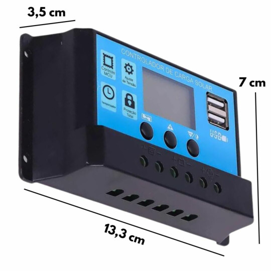 Controlador de Carga Solar LCD 10A/12V/24V Pwm com 2 Portas USB para Sistema de Energia KP-AD10A
