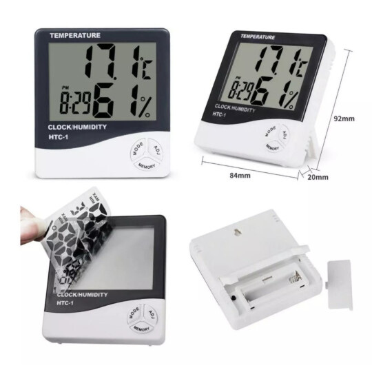 Termo-Higrômetro Digital Termômetro Temperatura e Umidade Relógio ALTOMEX - HTC-1