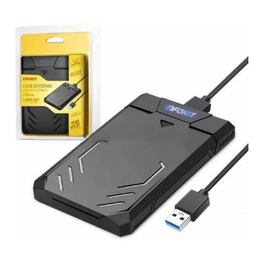 CAIXA FECHADA 100 Unidades Case para HD 2.5 Sata II USB 3.0 Fast 5Gbps Apoio Uasp 3TB Gamer INFOKIT - ECASE-340