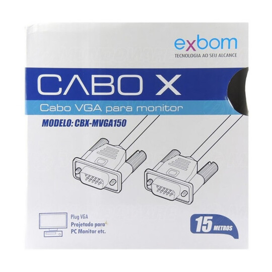 Cabo VGA 15 Metros PC Monitor Notebook Projetor Caixa EXBOM - CBX-MVGA150