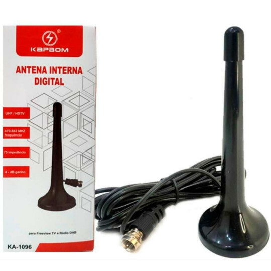 Antena Interna Digital UHF HDTV com Cabo 3 Metros - KA-1096