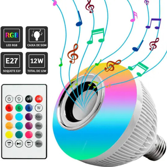 Lâmpada Led RGB Musical com Caixa de Som Bluetooth e Controle Remoto - BL-107