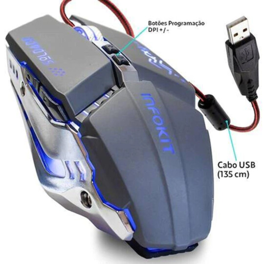 Mouse Gamer Usb com Iluminaçao Led RGB 2400 Dpi Infokit - GM-705