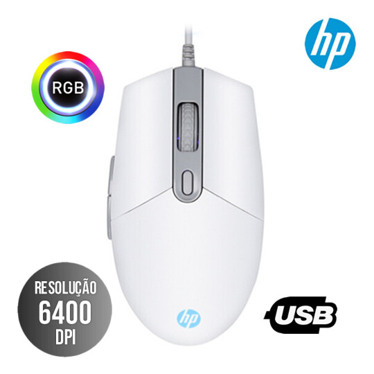 Mouse Gamer HP Usb Com Iluminaçao Led RGB 6400dpi - M260 Branco