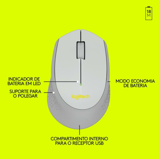 Mouse Sem Fio Logitech WIreless 1000DPI - M280 CINZA