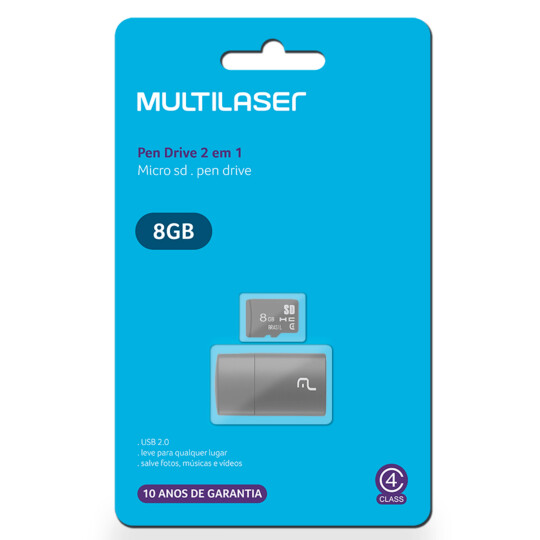 Kit 2 Em 1 Multilaser Leitor USB + Cartão de Memória Micro SD Classe 4 8gb Preto - MC161