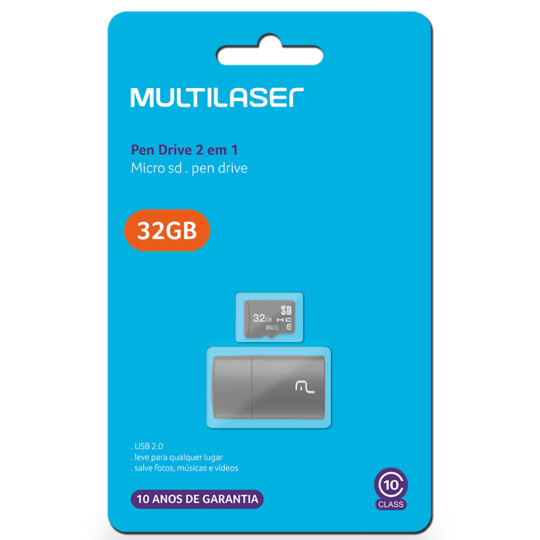 Kit 2 em 1 Multilaser Leitor USB + Cartão De Memória Micro SD Classe 10 32GB Preto - MC163