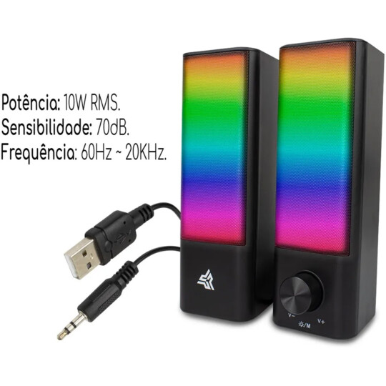 Caixa Som Bluetooth Soundbar Gamer 10W para PC e Notebook com Led RGB Knup - KP-RO820