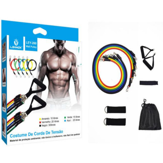 Kit Elástico Extensor para Musculação Cordas de Exercícios - LEY-260